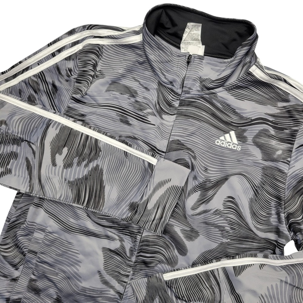 Adidas Track Jacket Boys 18-20 Gray Abstract Print Full Zip Soccer Training